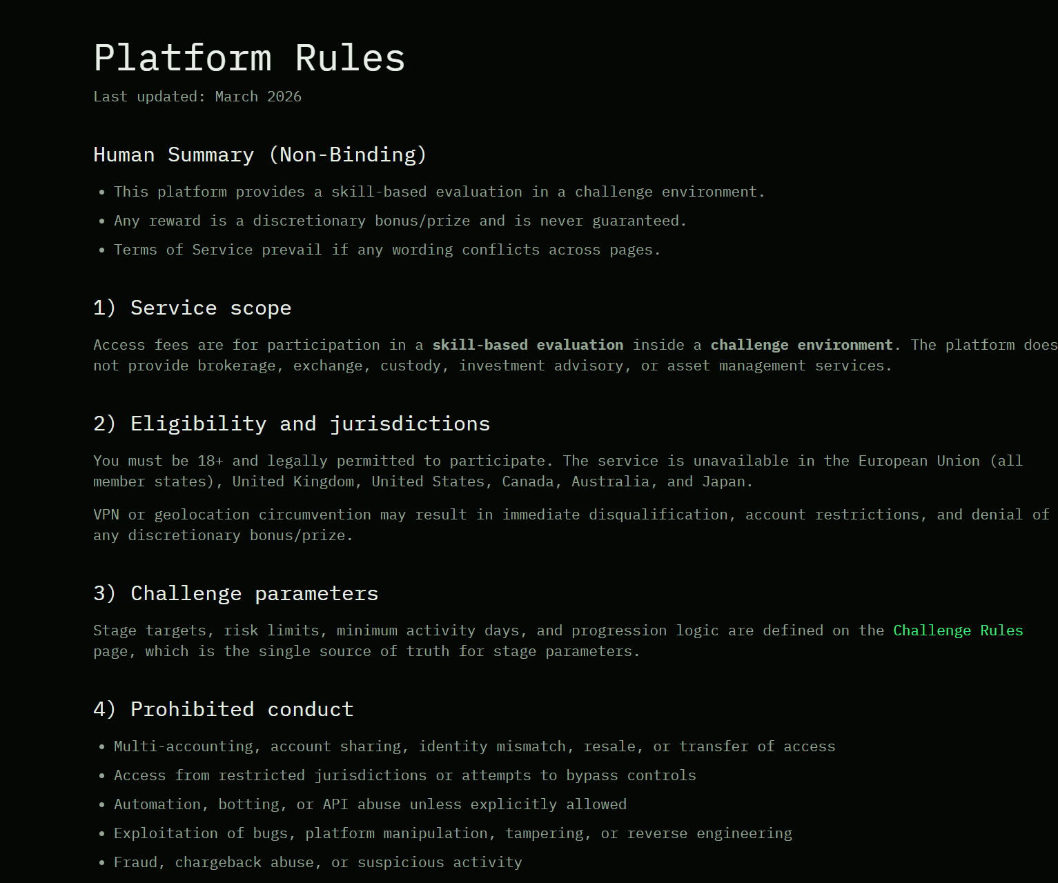 Clear challenge rules and checklist